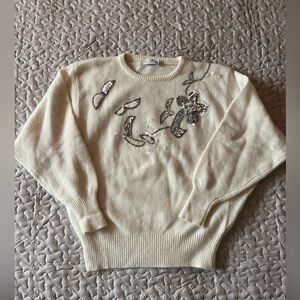 Vintage 80’s 90’s Cream Sequin Floral Sweater